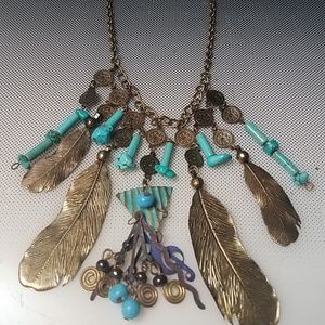 southwestern boho necklace brass turquoise beads